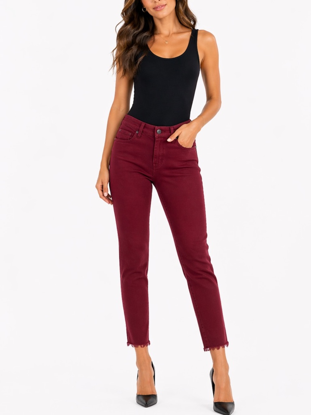 Hudson Size 26 Nico Super Skinny‎ Raw Hem Women's Red WaxedJeans